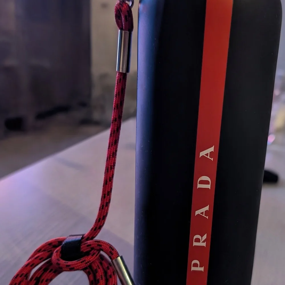 Prada Glass Water Bottle in Dark Blue and Bright Red - Picture 2 of 3